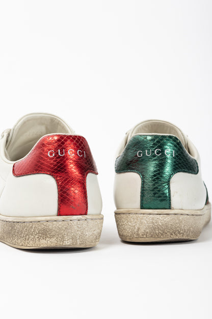 Gucci Ace Bee White Leather Lace-Up Sneakers