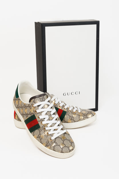 Gucci Womens Beige & Ebony Ace GG Logo Supreme Golden 'Bees' Trainers