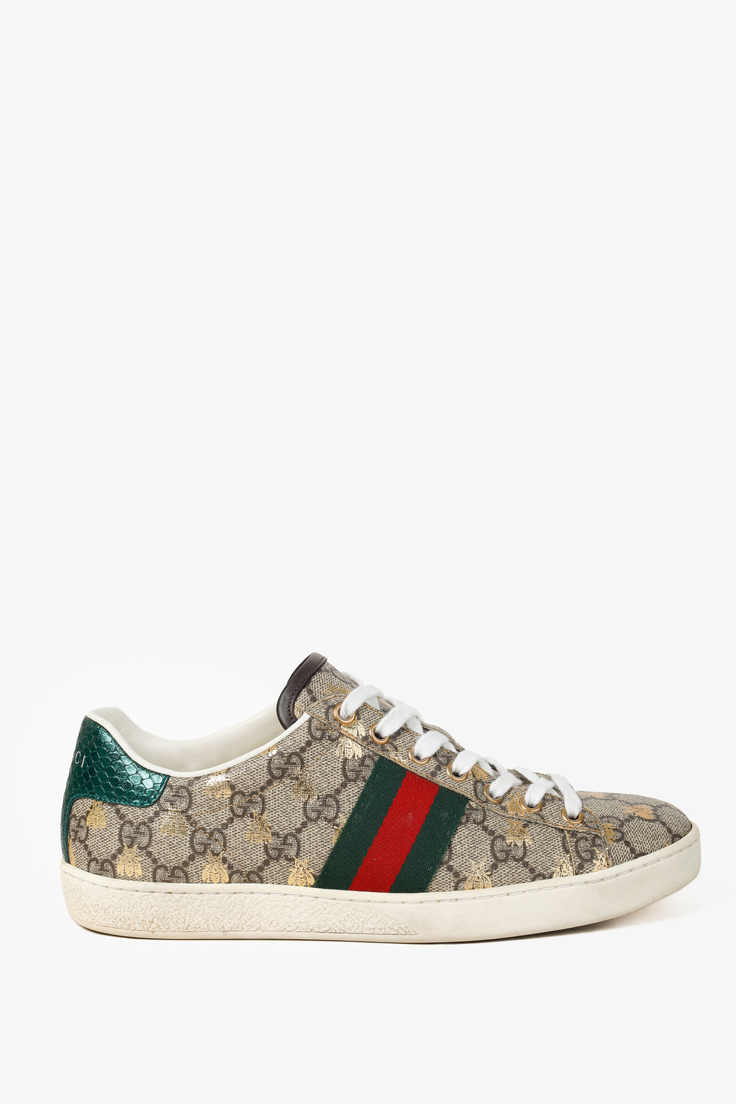 Gucci Womens Beige & Ebony Ace GG Logo Supreme Golden 'Bees' Trainers