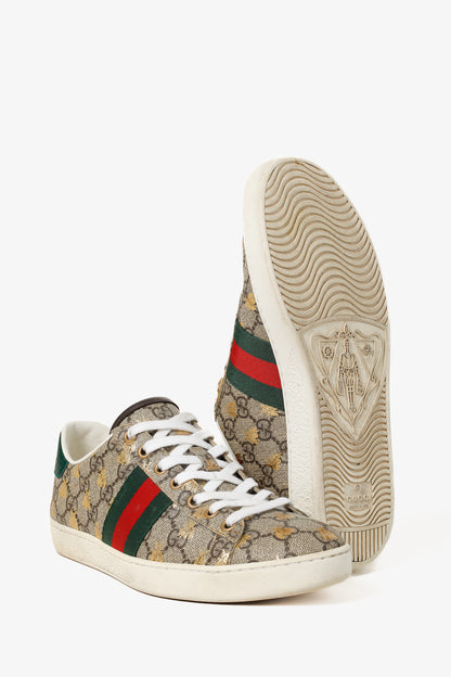 Gucci Womens Beige & Ebony Ace GG Logo Supreme Golden 'Bees' Trainers