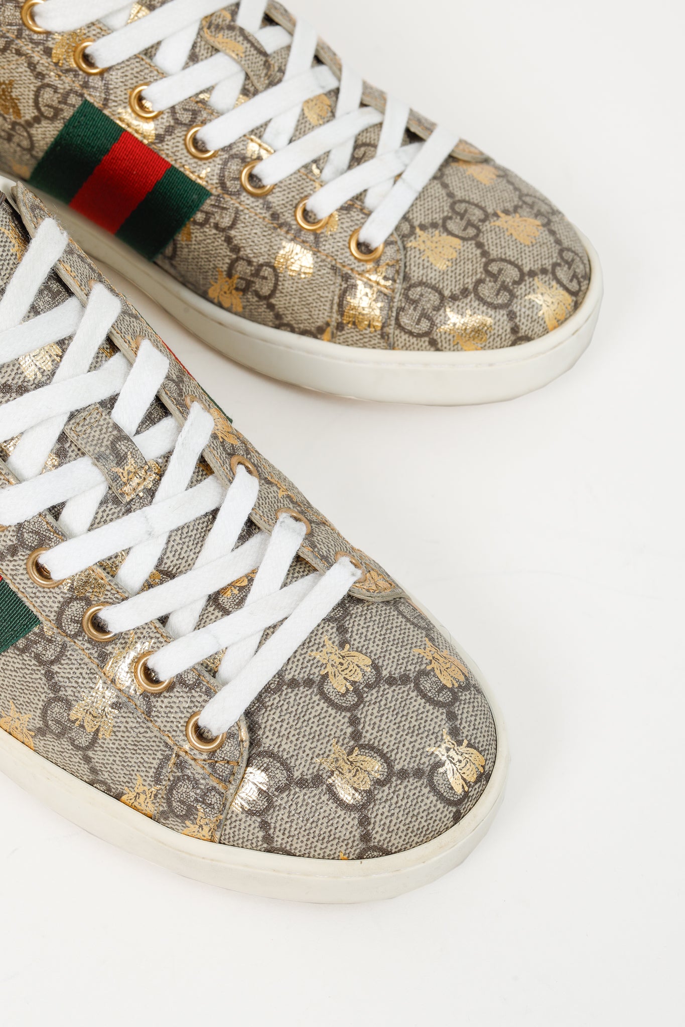 Gucci Womens Beige & Ebony Ace GG Logo Supreme Golden 'Bees' Trainers