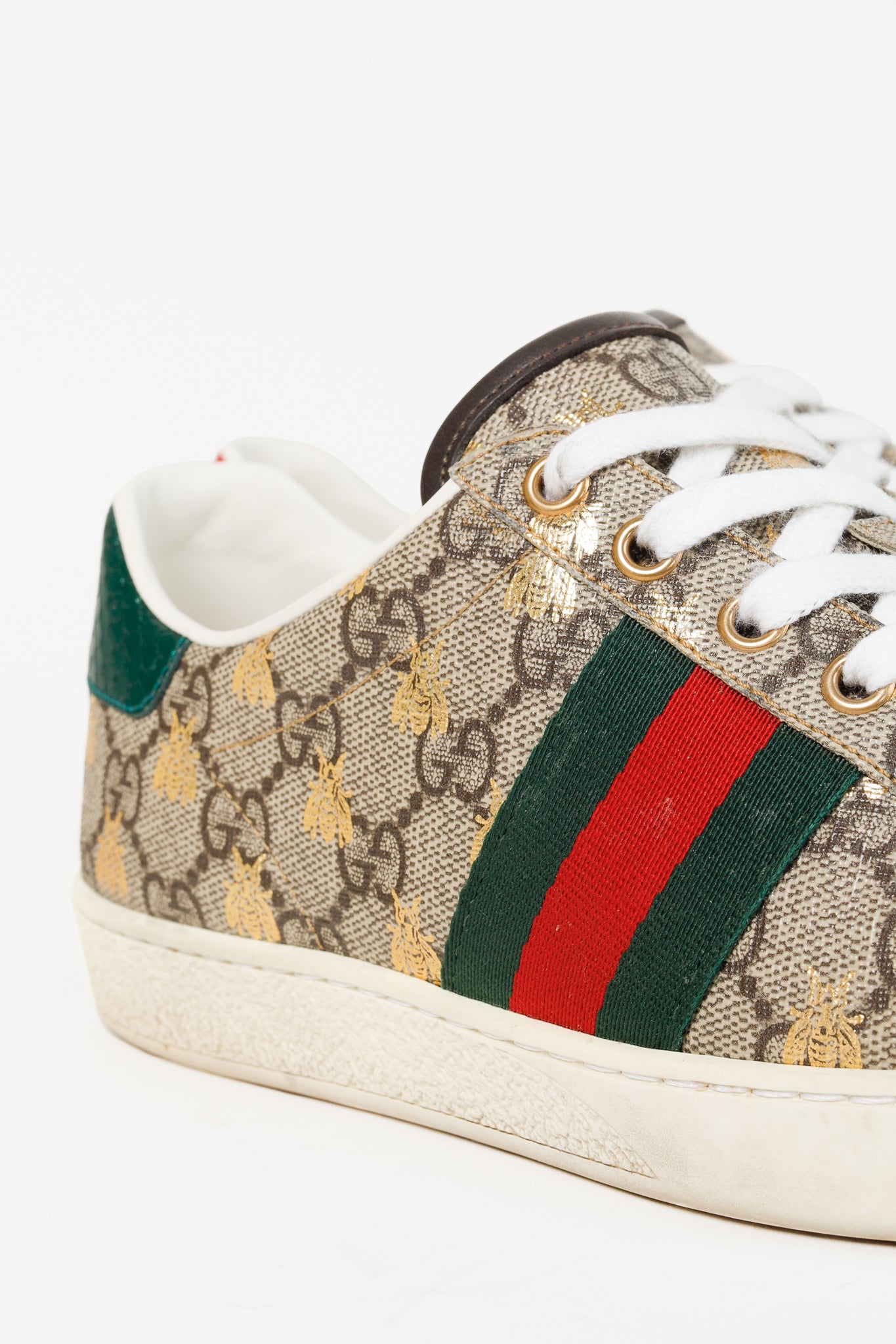 Gucci Womens Beige & Ebony Ace GG Logo Supreme Golden 'Bees' Trainers