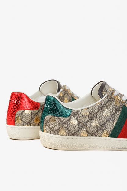 Gucci Womens Beige & Ebony Ace GG Logo Supreme Golden 'Bees' Trainers