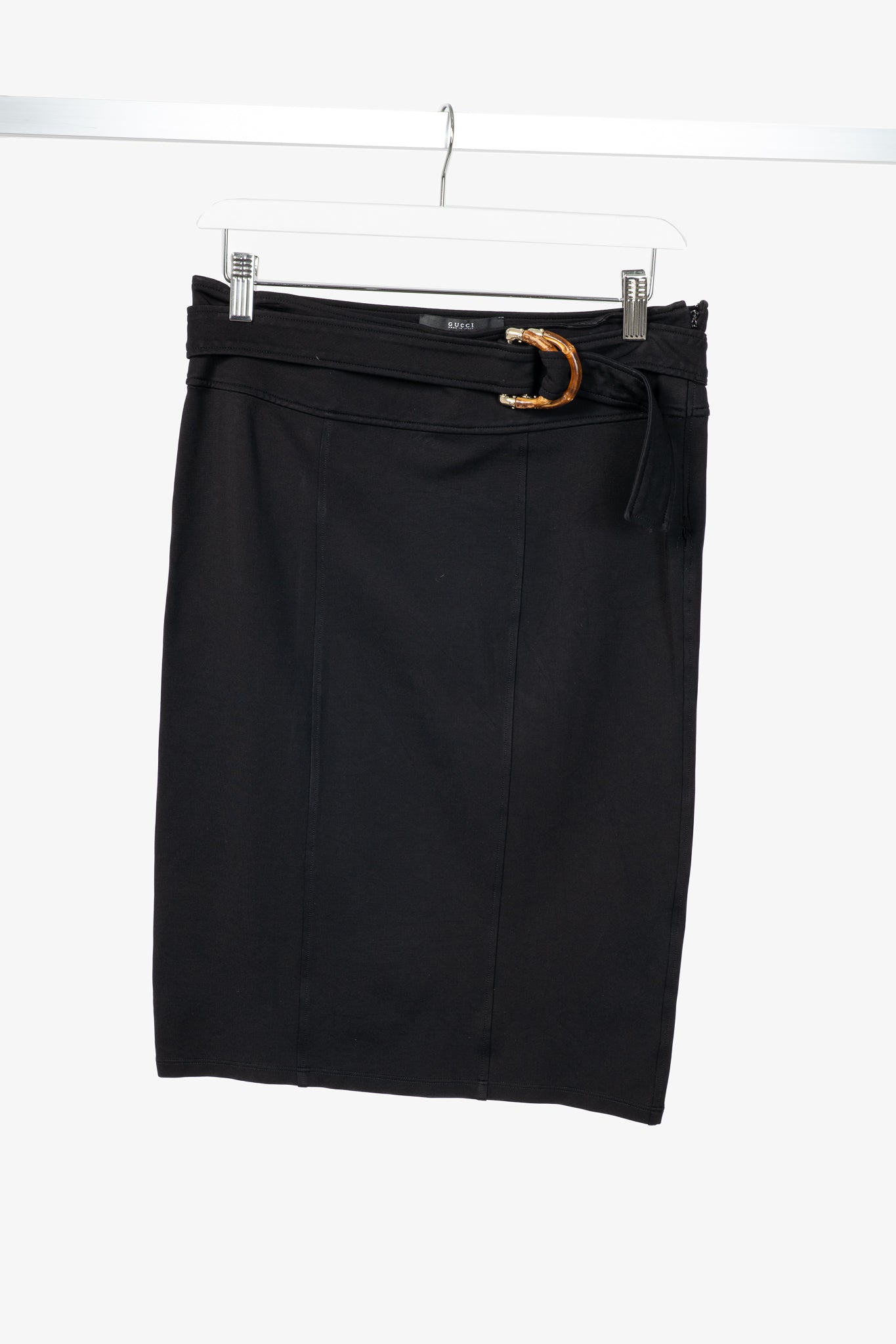 Gucci Black Jersey Bamboo-Belt Pencil Skirt