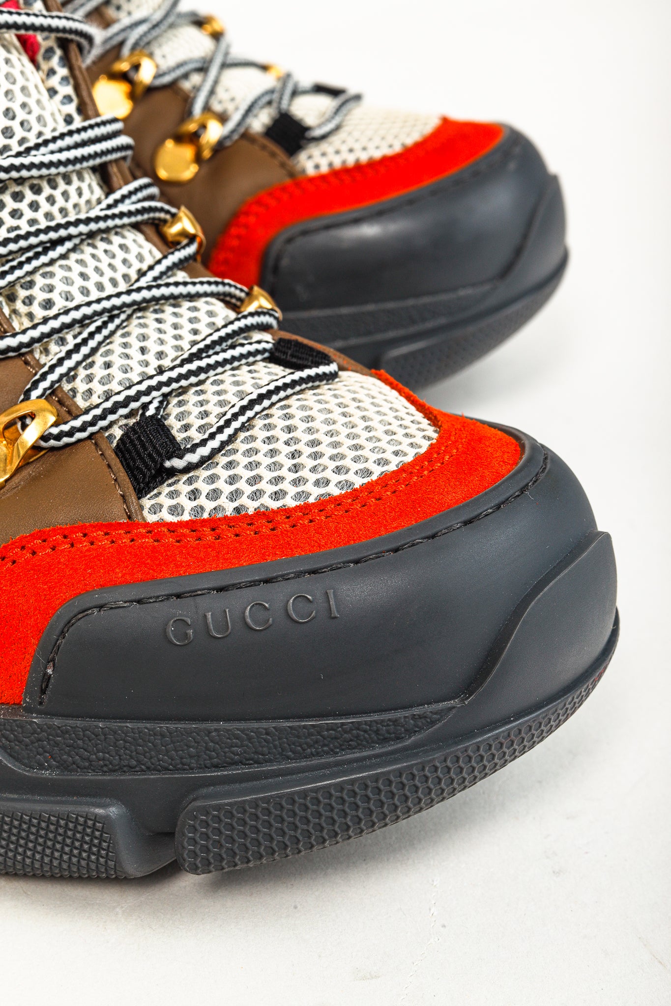 Gucci Women's Flashtrek Grey Orange Hiking Sneakers