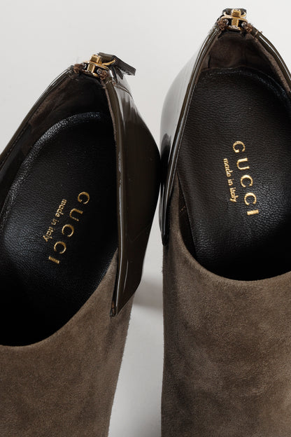 Gucci Green Patent Leather and Suede Booties