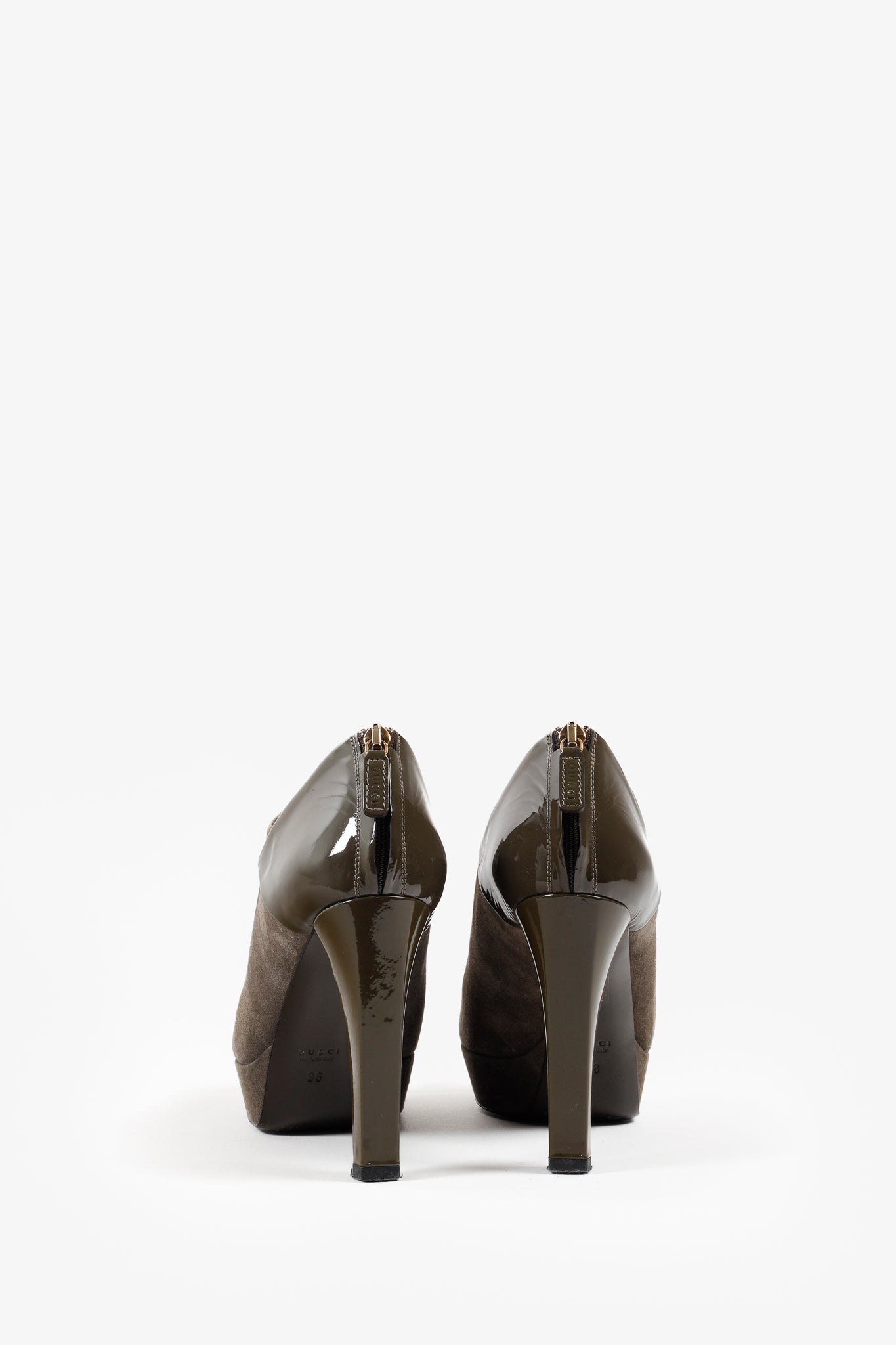 Gucci Green Patent Leather and Suede Booties