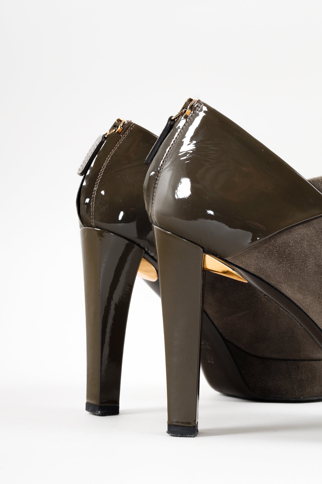 Gucci Green Patent Leather and Suede Booties