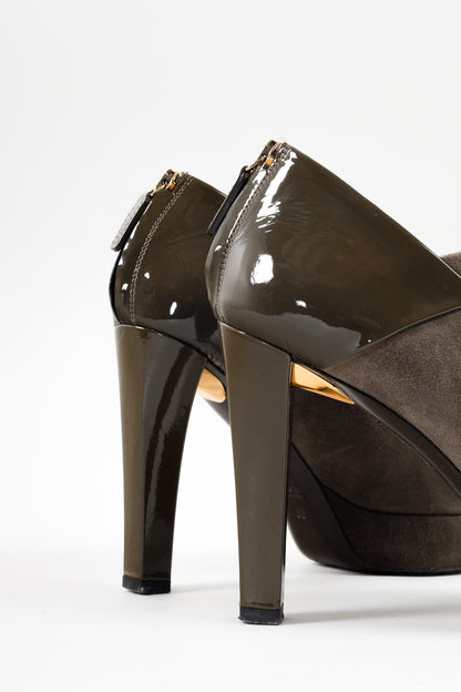 Gucci Green Patent Leather and Suede Booties