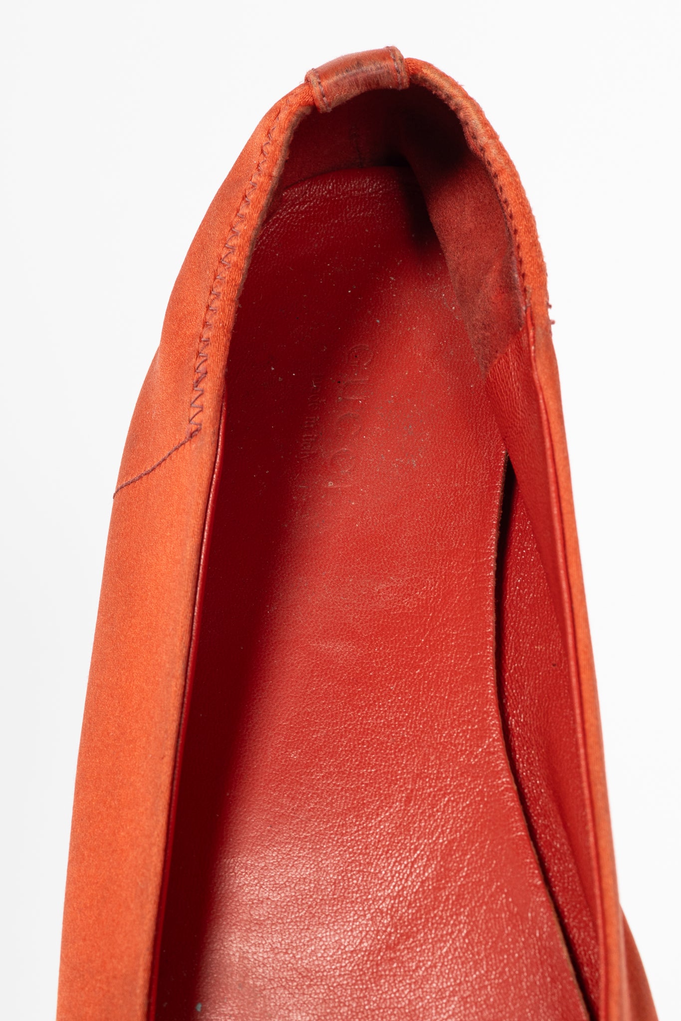 Gucci Orange Satin Crystal-Horsebit Ballet Flats