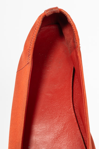 Gucci Orange Satin Crystal-Horsebit Ballet Flats