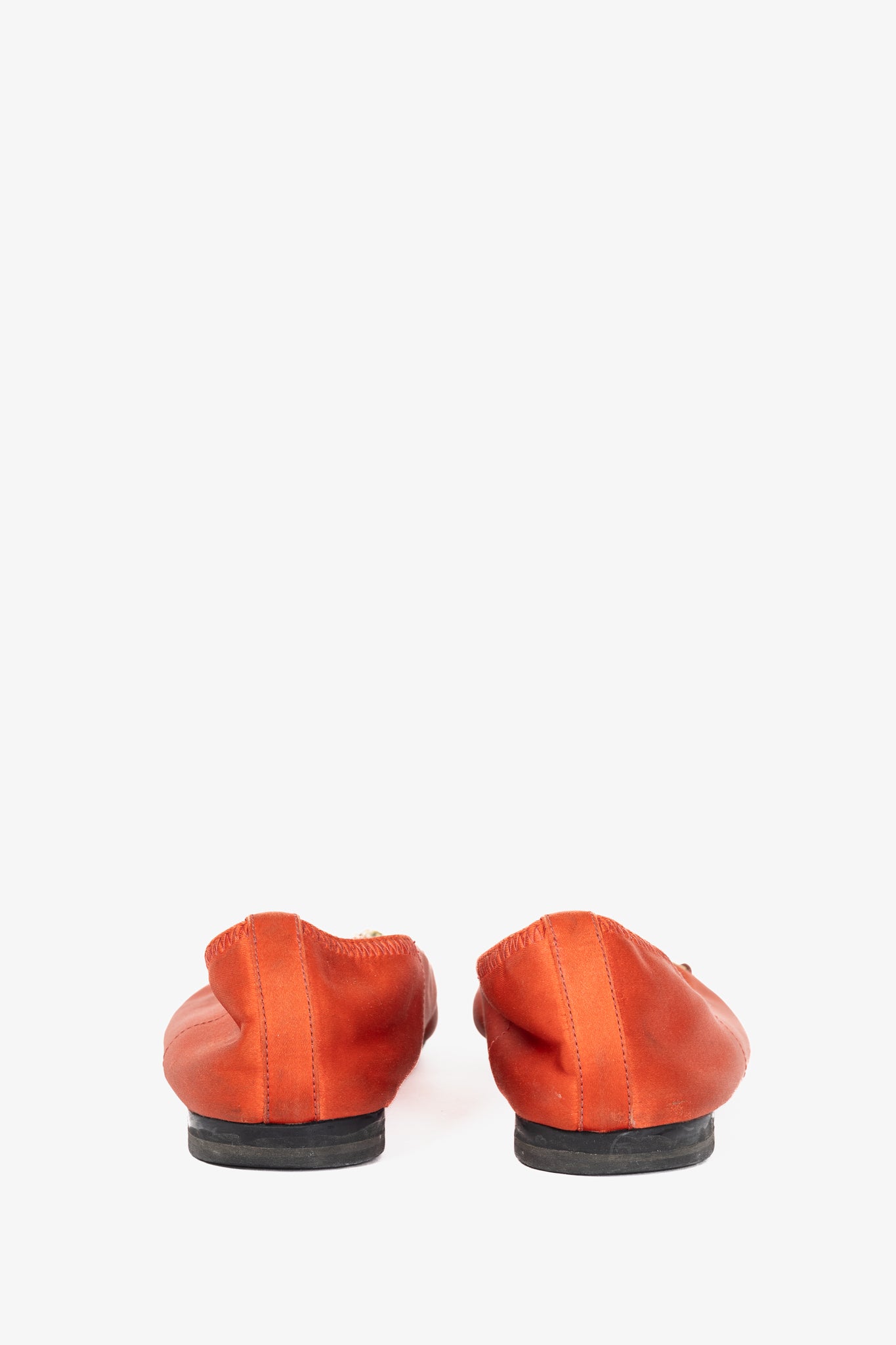 Gucci Orange Satin Crystal-Horsebit Ballet Flats
