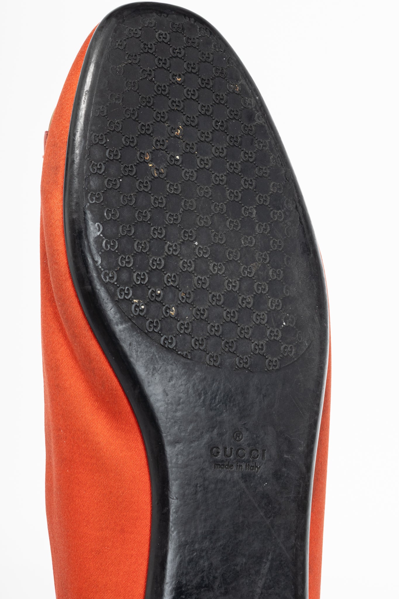 Gucci Orange Satin Crystal-Horsebit Ballet Flats