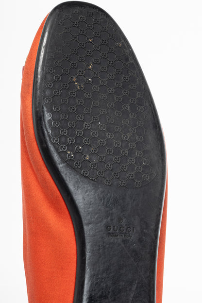Gucci Orange Satin Crystal-Horsebit Ballet Flats