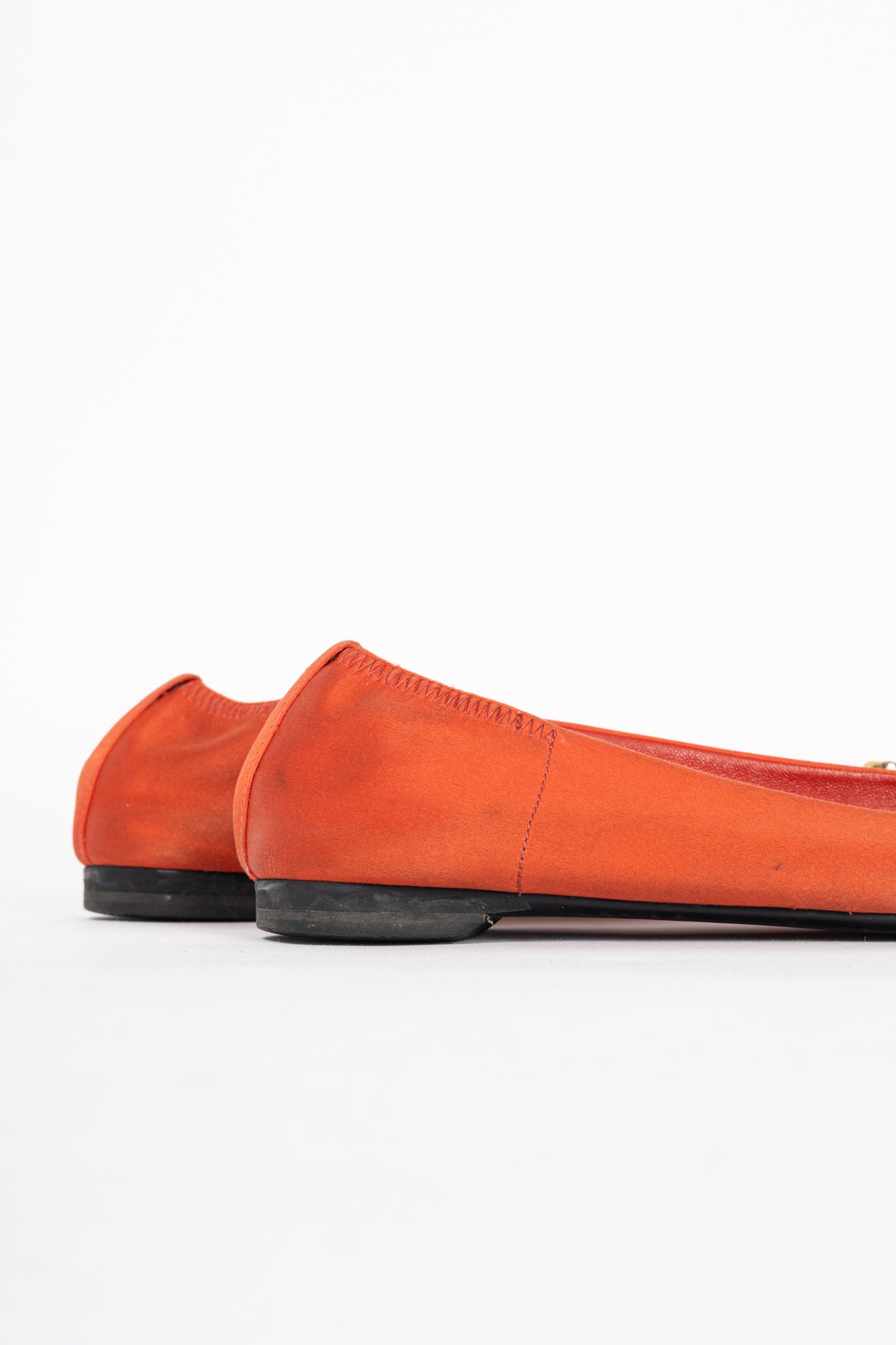Gucci Orange Satin Crystal-Horsebit Ballet Flats