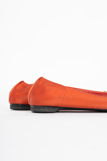 Gucci Orange Satin Crystal-Horsebit Ballet Flats