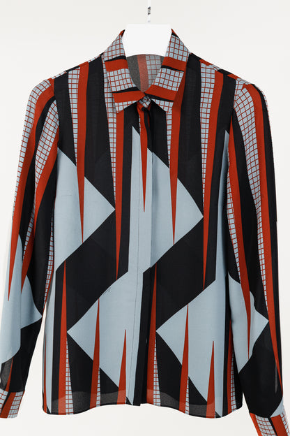 Gucci PF/15 Dusty Avio Triangle-Print Silk Shirt