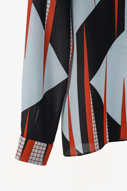 Gucci PF/15 Dusty Avio Triangle-Print Silk Shirt