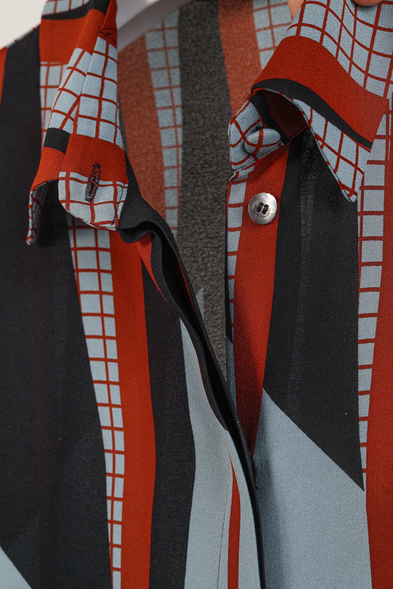 Gucci PF/15 Dusty Avio Triangle-Print Silk Shirt