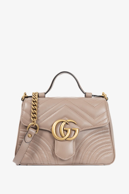 Gucci GG Marmont Dusty Pink Chevron Leather Mini Top Handle Bag