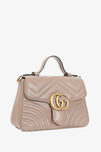 Gucci GG Marmont Dusty Pink Chevron Leather Mini Top Handle Bag