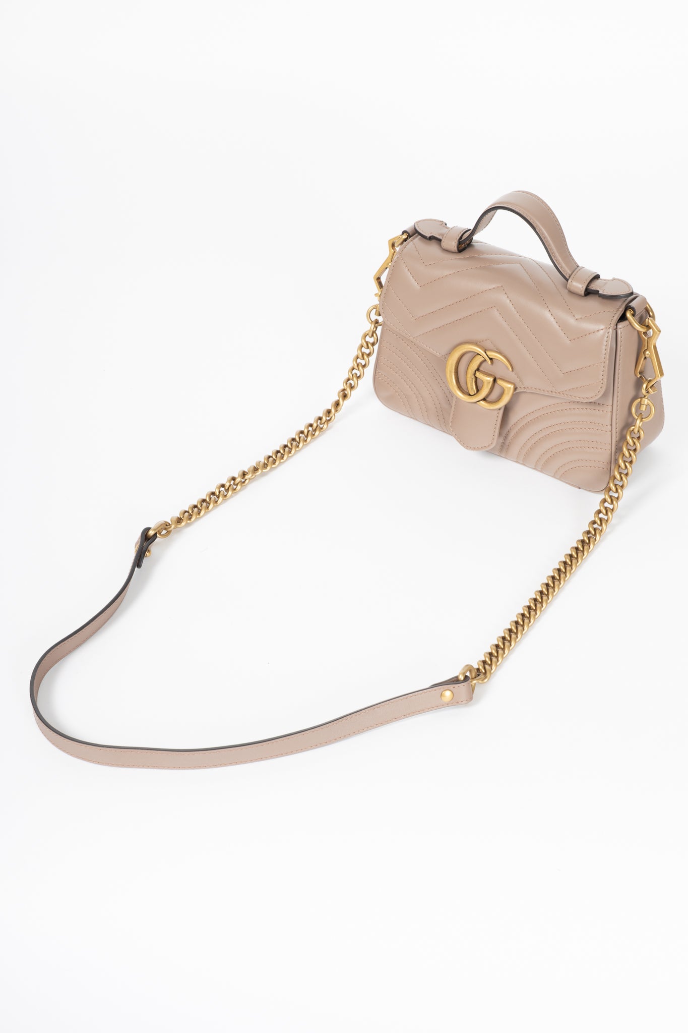 Gucci GG Marmont Dusty Pink Chevron Leather Mini Top Handle Bag
