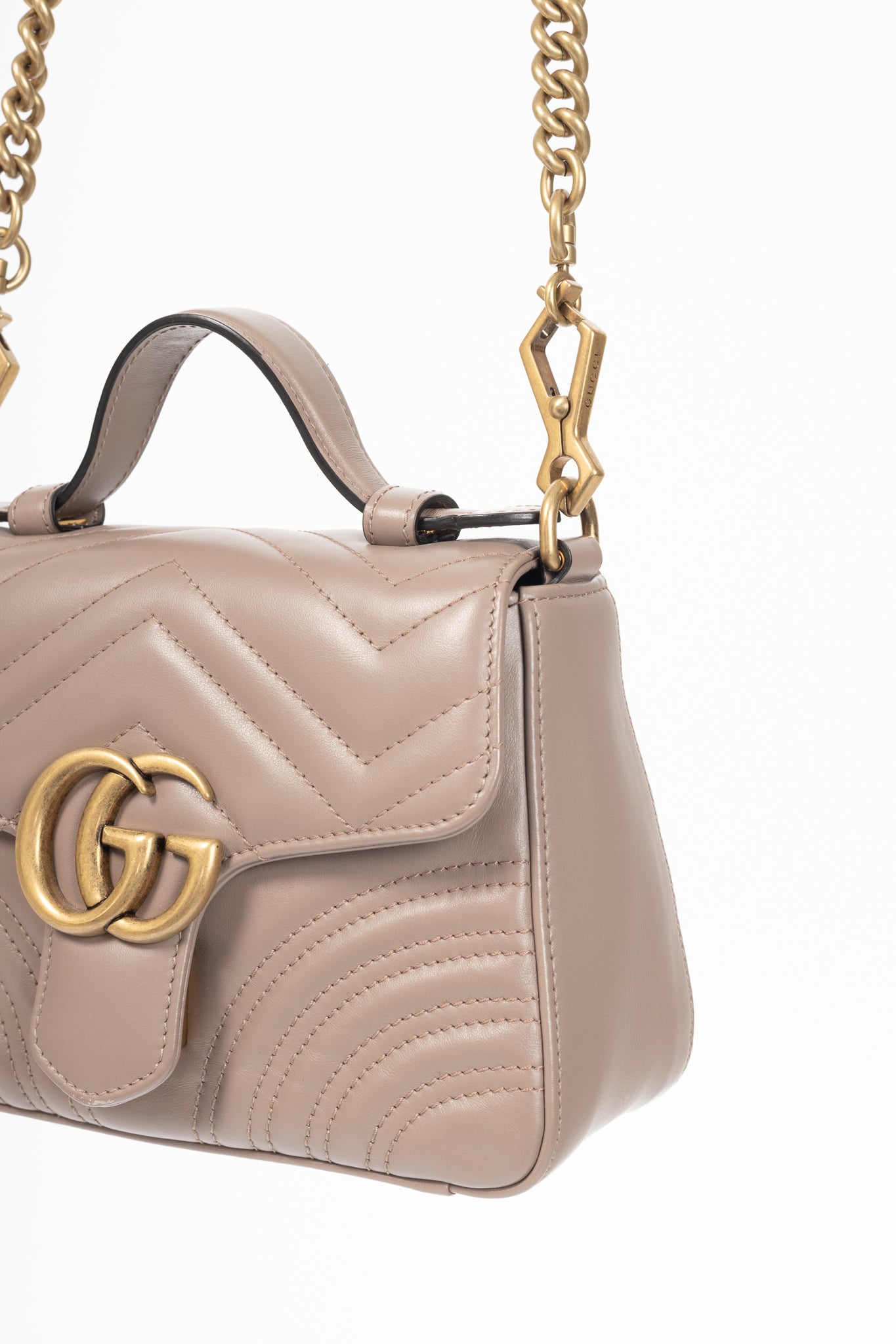 Gucci GG Marmont Dusty Pink Chevron Leather Mini Top Handle Bag