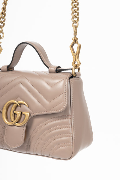 Gucci GG Marmont Dusty Pink Chevron Leather Mini Top Handle Bag