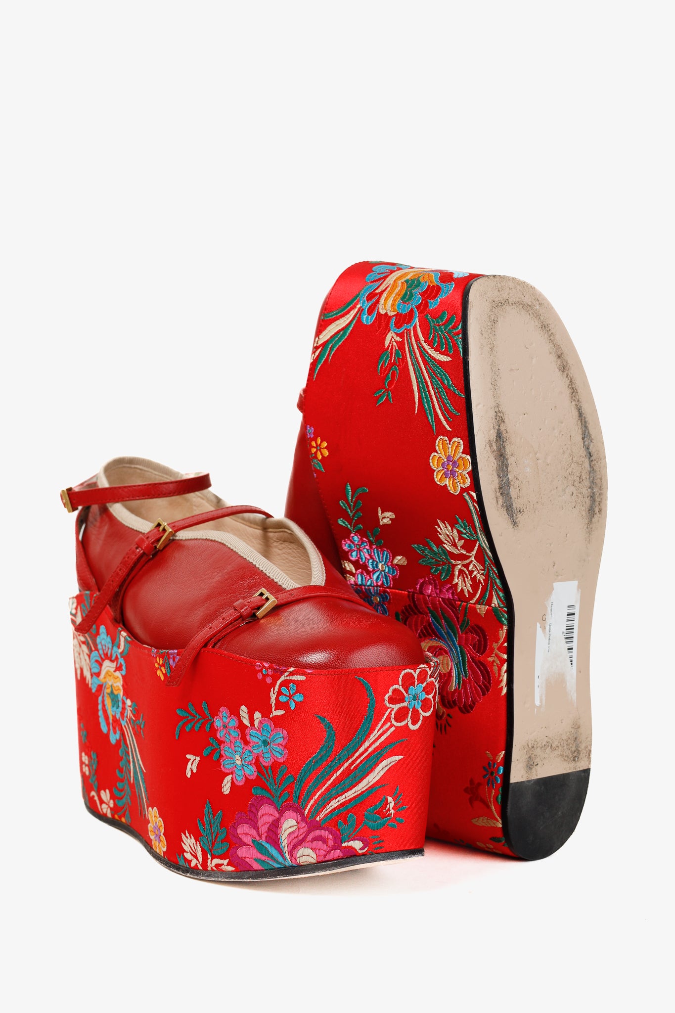 Gucci Hibiscus Red Malaga Kid Silk Hannelore Detachable Platform Slide