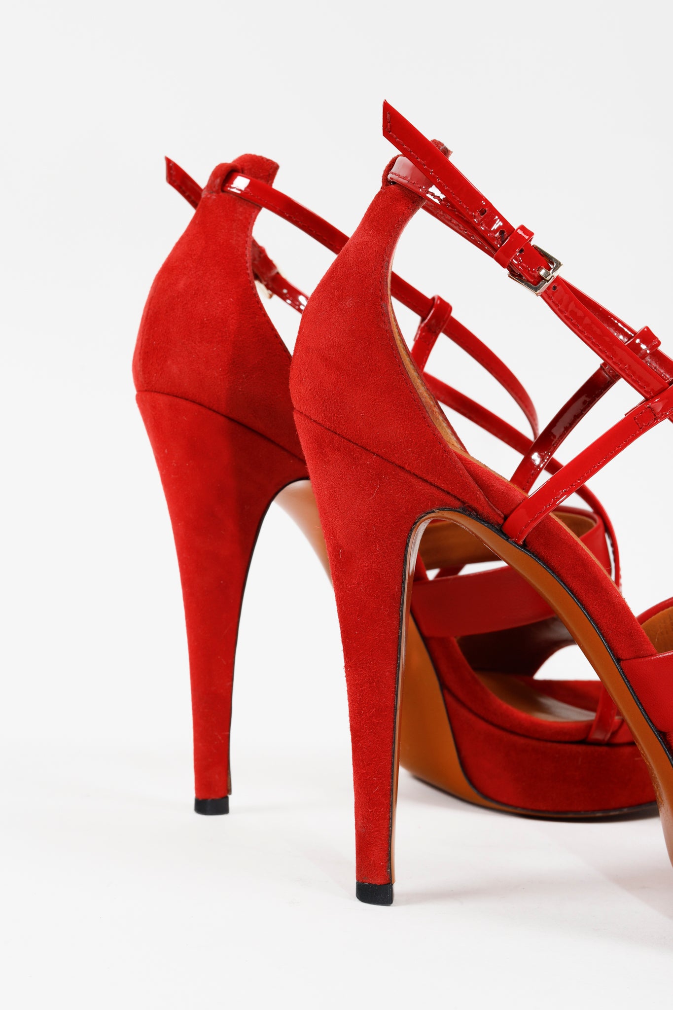 Gucci Red Suede Criss Cross Strappy Platform Sandal Pumps