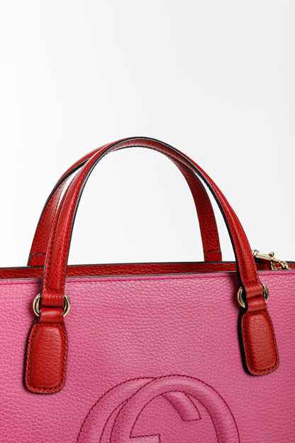 Gucci Medium Soho New Rosette & Hibiscus GG Leather Top Handle Tote