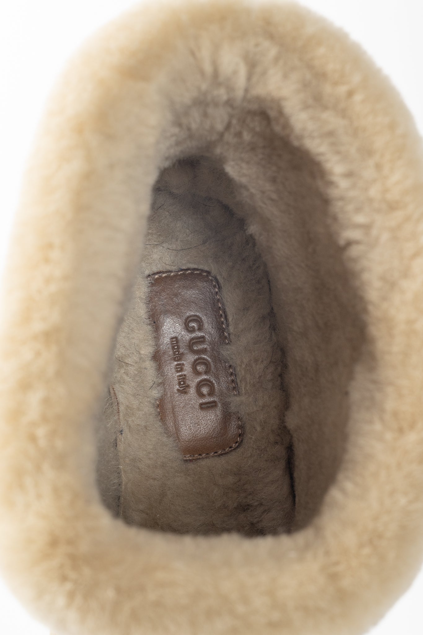 Gucci Fria Beige Jumbo GG Sherpa Horsebit Ankle Boots