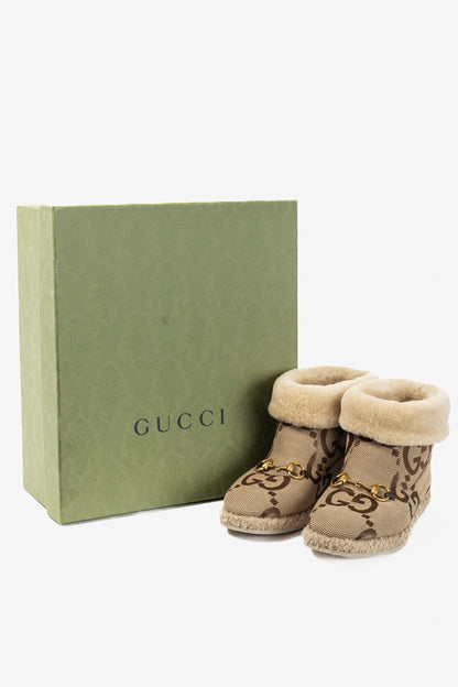 Gucci Fria Beige Jumbo GG Sherpa Horsebit Ankle Boots