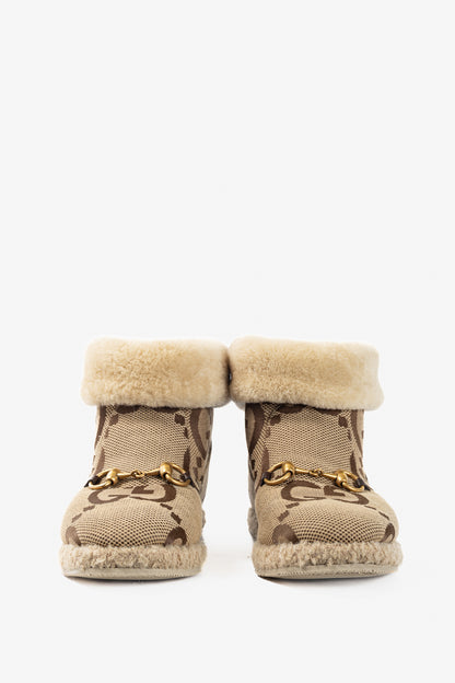 Gucci Fria Beige Jumbo GG Sherpa Horsebit Ankle Boots