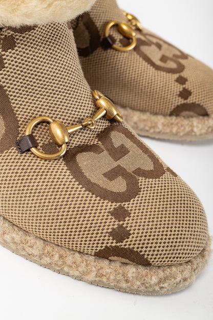 Gucci Fria Beige Jumbo GG Sherpa Horsebit Ankle Boots