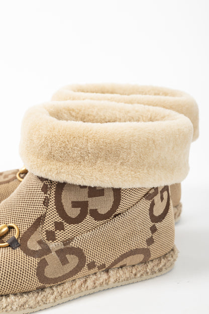 Gucci Fria Beige Jumbo GG Sherpa Horsebit Ankle Boots
