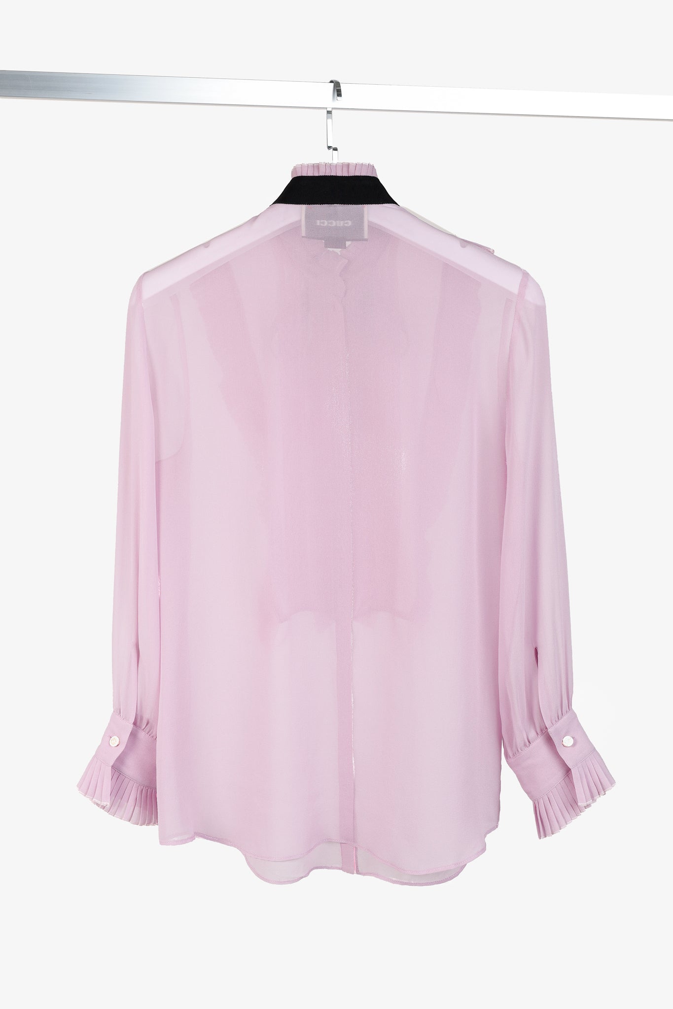 Gucci Resort 2016 Pink Silk Pleated Ruffle Tie-Neck Shirt
