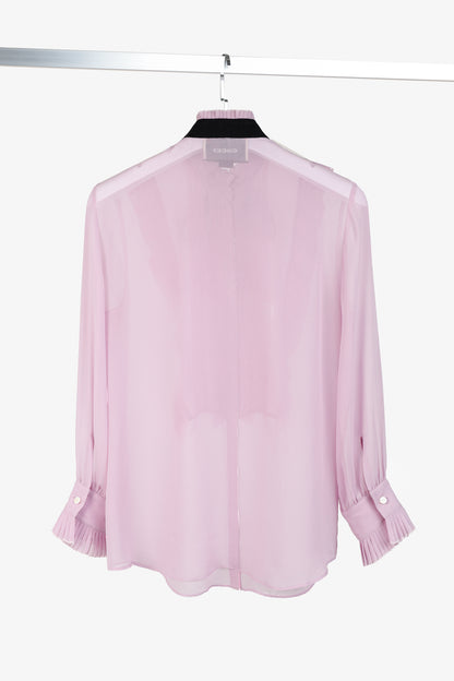 Gucci Resort 2016 Pink Silk Pleated Ruffle Tie-Neck Shirt