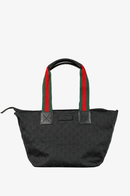 Gucci Black GG Canvas Web-Strap Small Tote
