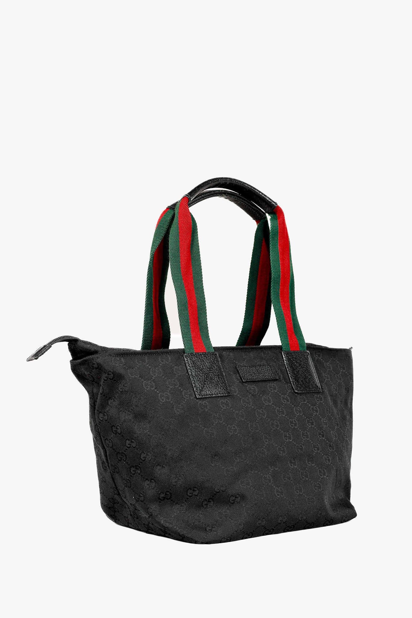 Gucci Black GG Canvas Web-Strap Small Tote