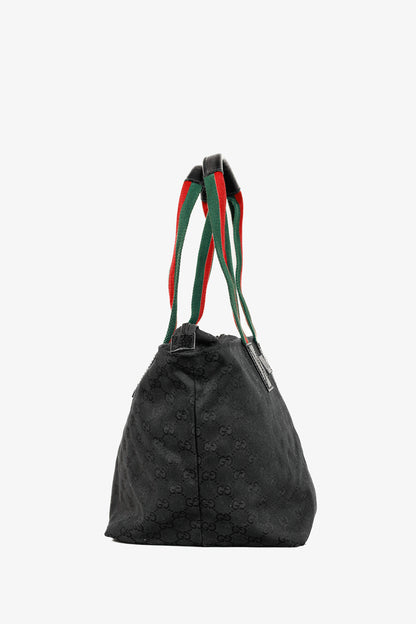 Gucci Black GG Canvas Web-Strap Small Tote