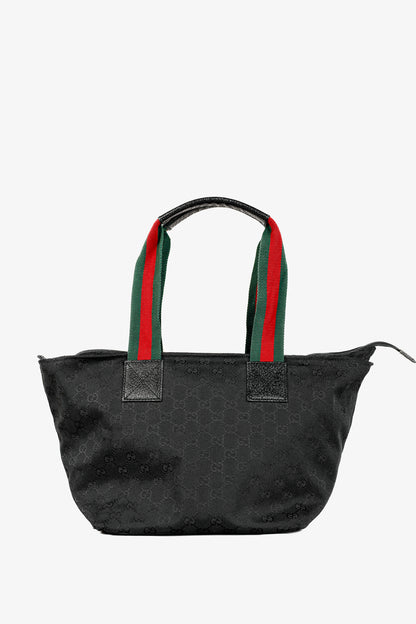 Gucci Black GG Canvas Web-Strap Small Tote
