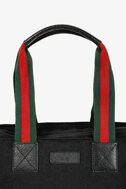 Gucci Black GG Canvas Web-Strap Small Tote