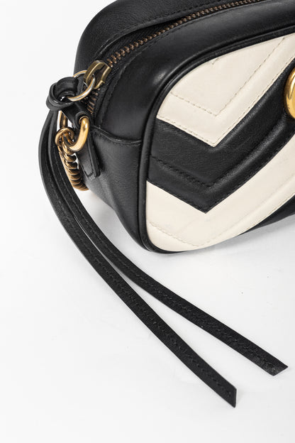 Gucci GG Marmont Black & Creme Chevron Mini Camera Bag
