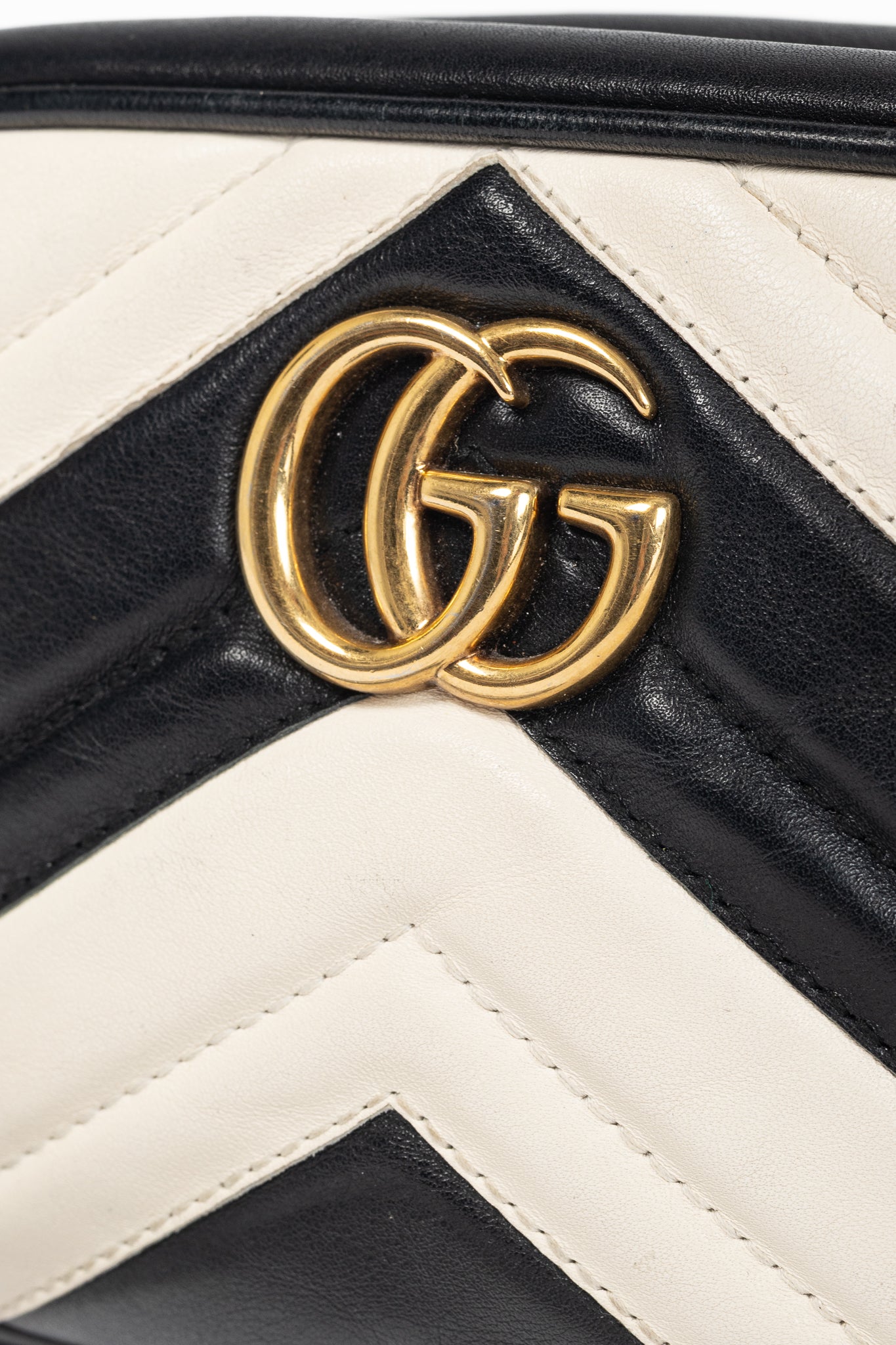 Gucci GG Marmont Black & Creme Chevron Mini Camera Bag