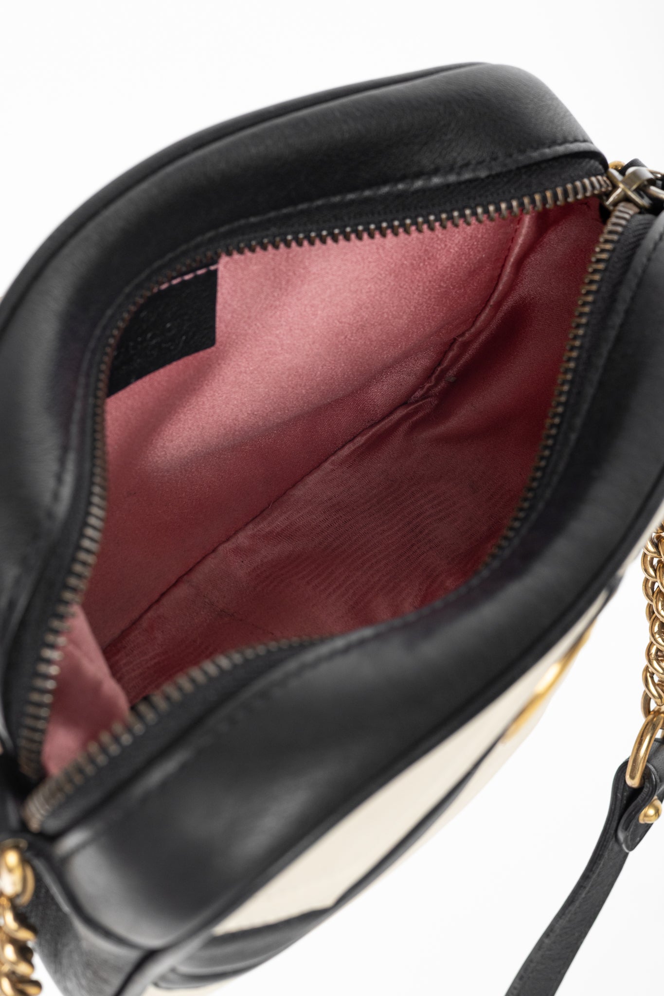 Gucci GG Marmont Black & Creme Chevron Mini Camera Bag