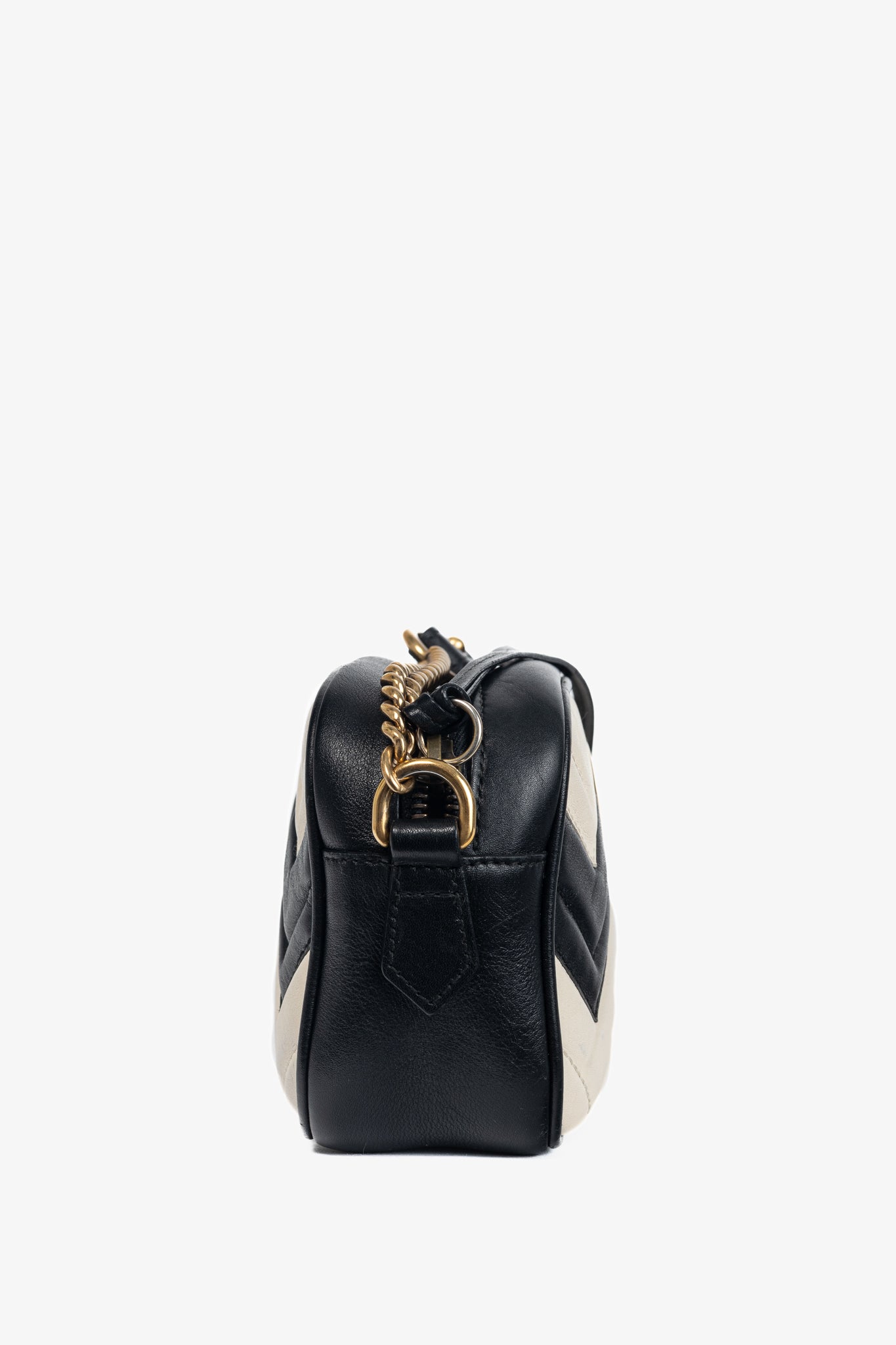 Gucci GG Marmont Black & Creme Chevron Mini Camera Bag