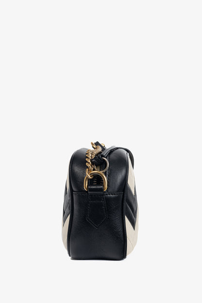 Gucci GG Marmont Black & Creme Chevron Mini Camera Bag