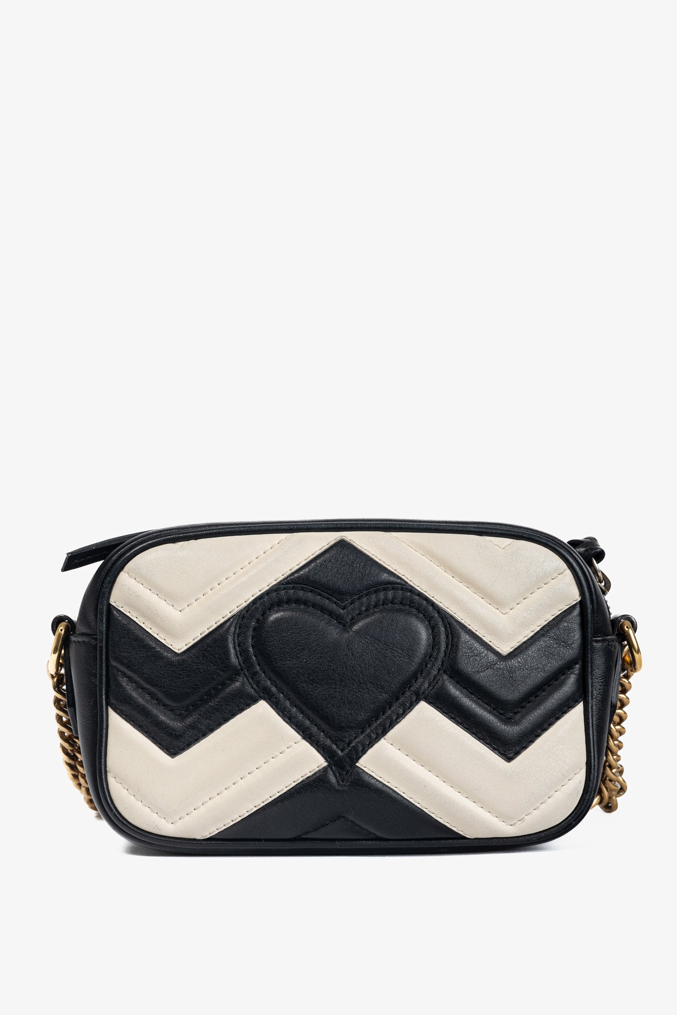 Gucci GG Marmont Black & Creme Chevron Mini Camera Bag