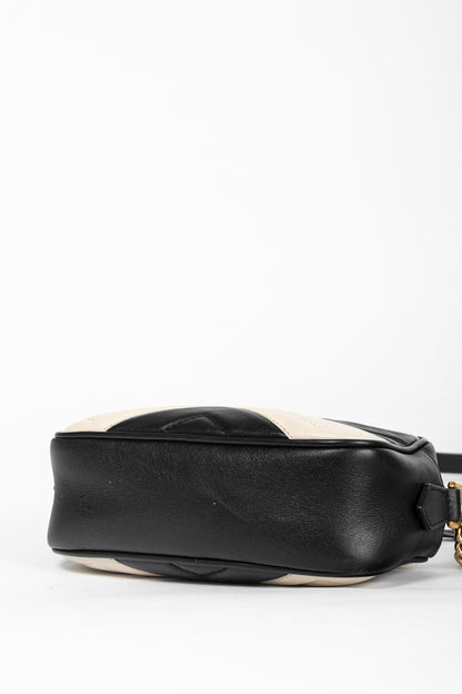 Gucci GG Marmont Black & Creme Chevron Mini Camera Bag